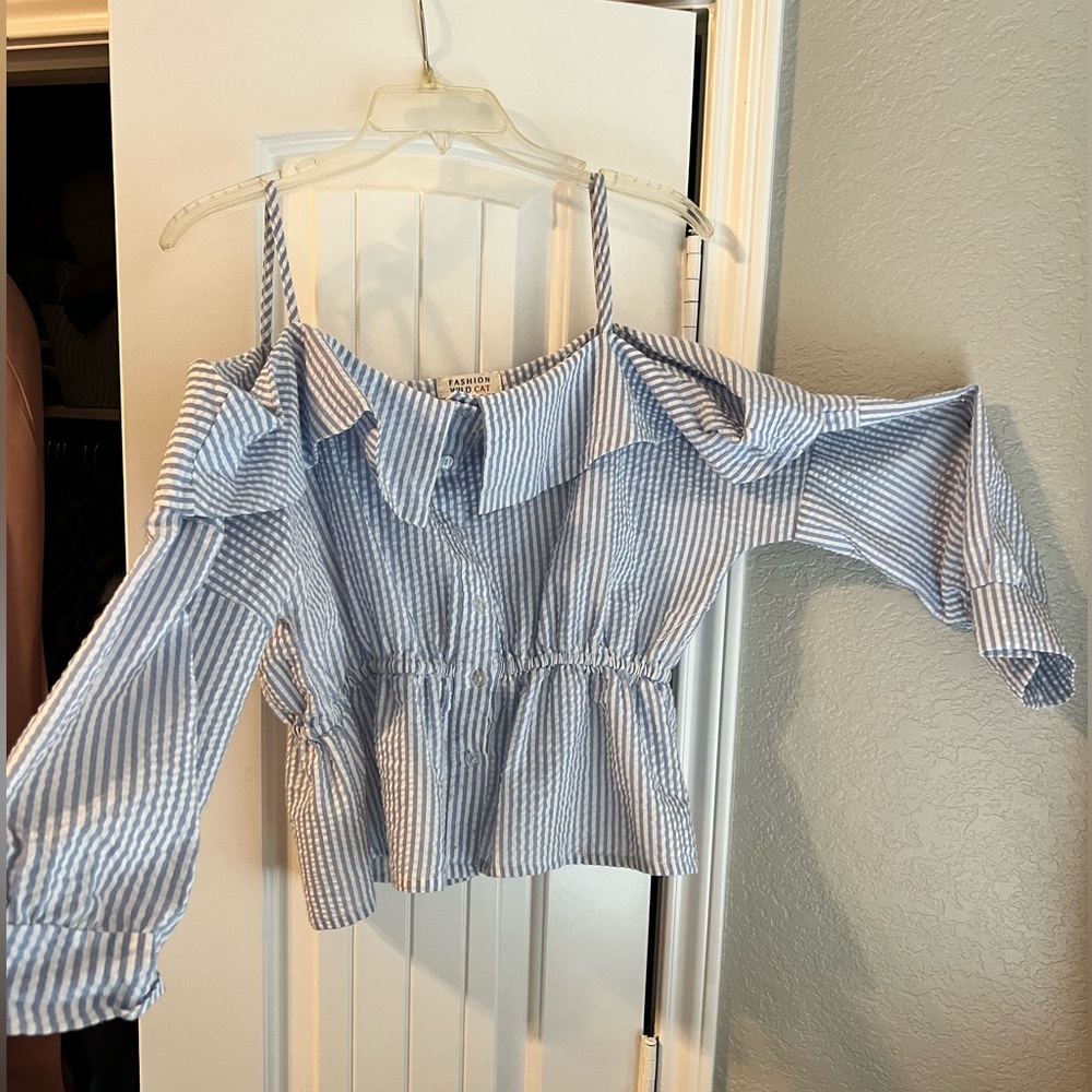 Blue & white stipe off shoulder top - Ladies L